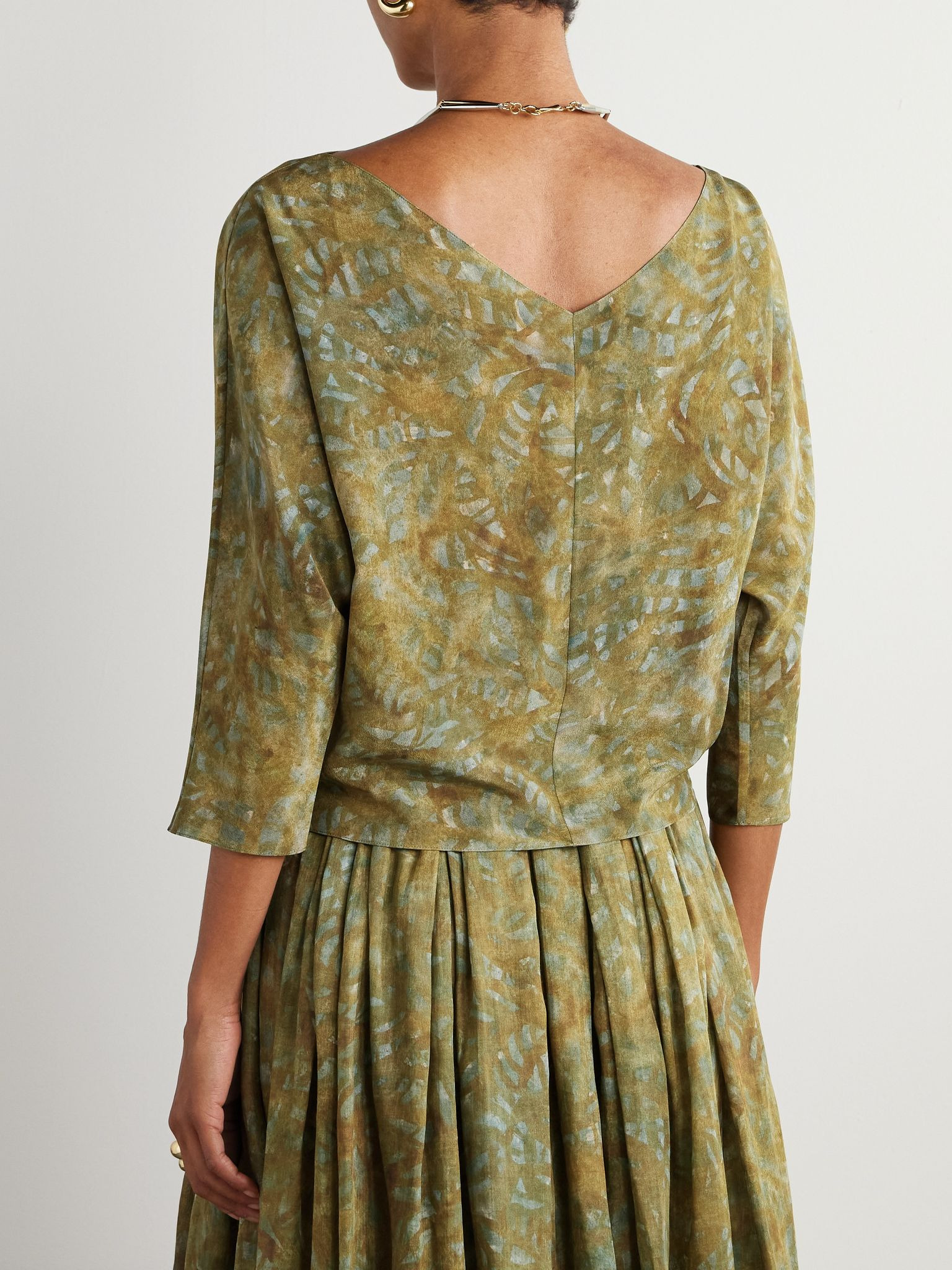 Printed silk-crepe top Green - 4