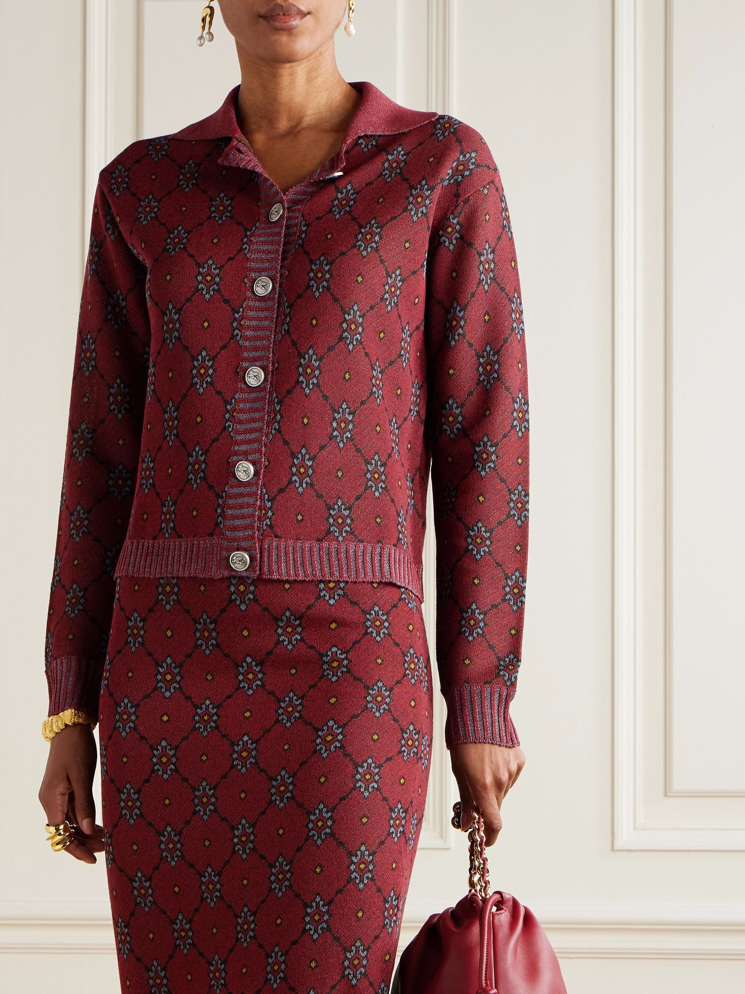 Jacquard-knit cardigan Burgundy - 3