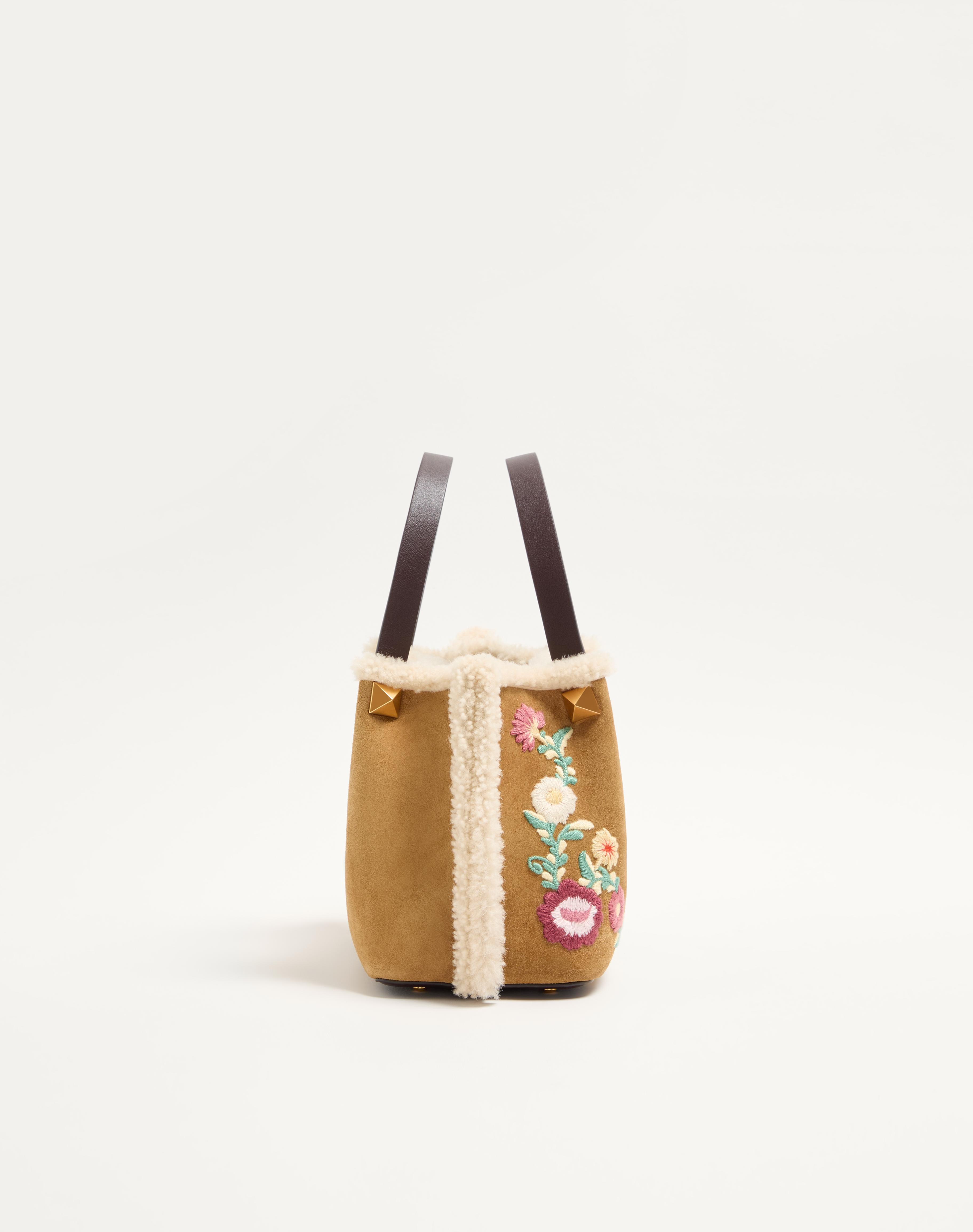 VALENTINO GARAVANI SMALL SHOPPING BAG IN EMBROIDERED SUEDE WITH SHEEPSKIN LINING - 3