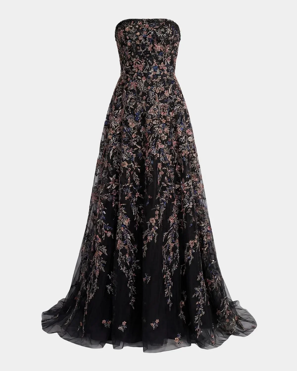 Floral Embroidered Strapless Gown - 1