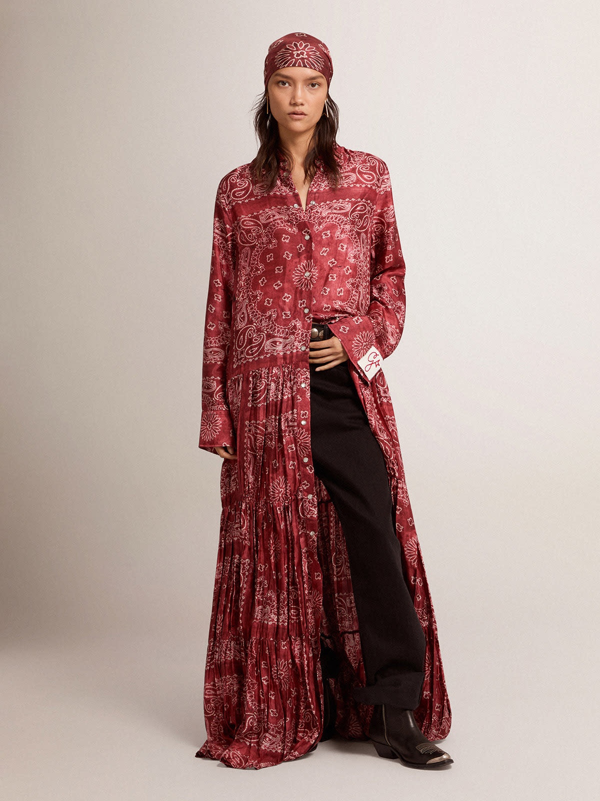 Women's burgundy shirt dress with paisley print - 3