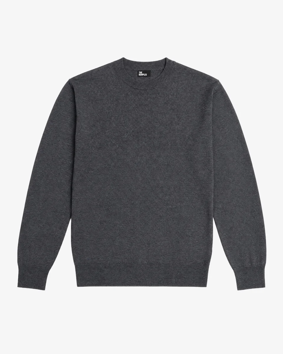 GRAY MERINO WOOL CREW-NECK SWEATER - 1