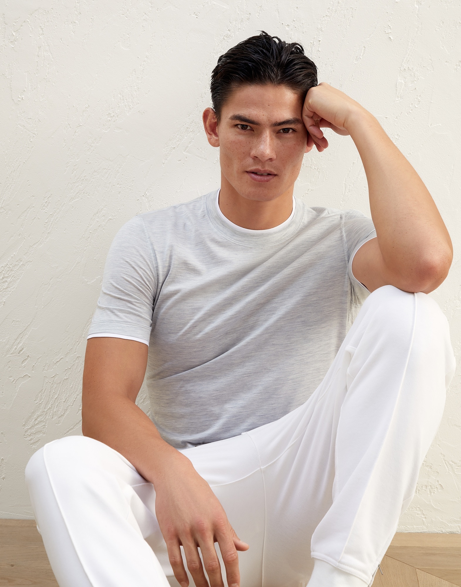 Silk and cotton lightweight jersey slim fit crew neck T-shirt with faux-layering - 4