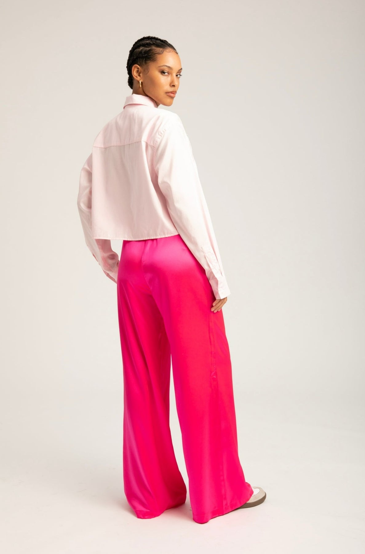 POWDER PINK COTTON CROPPED BUTTON DOWN - 4
