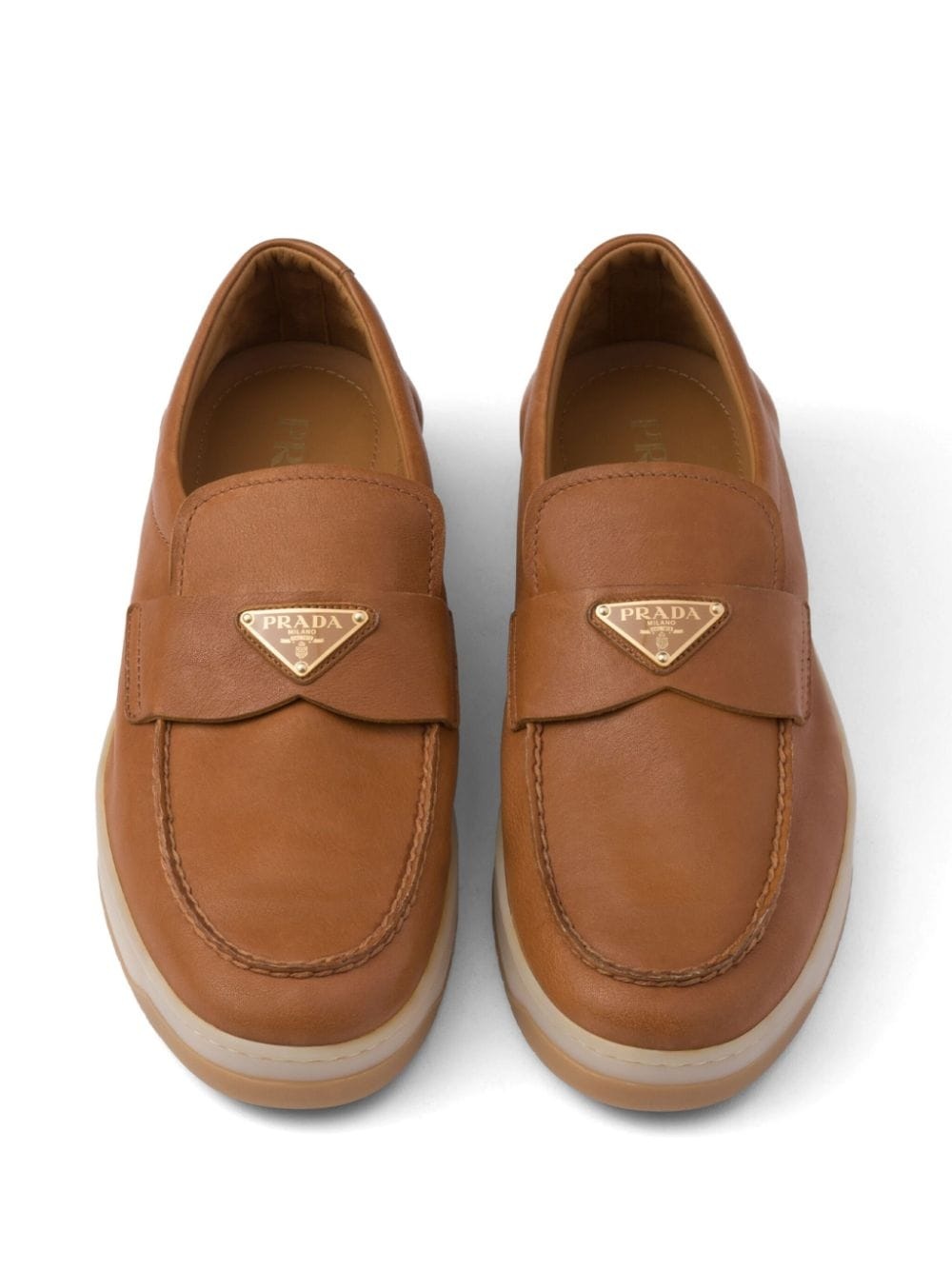 logo-plaque leather loafers - 3