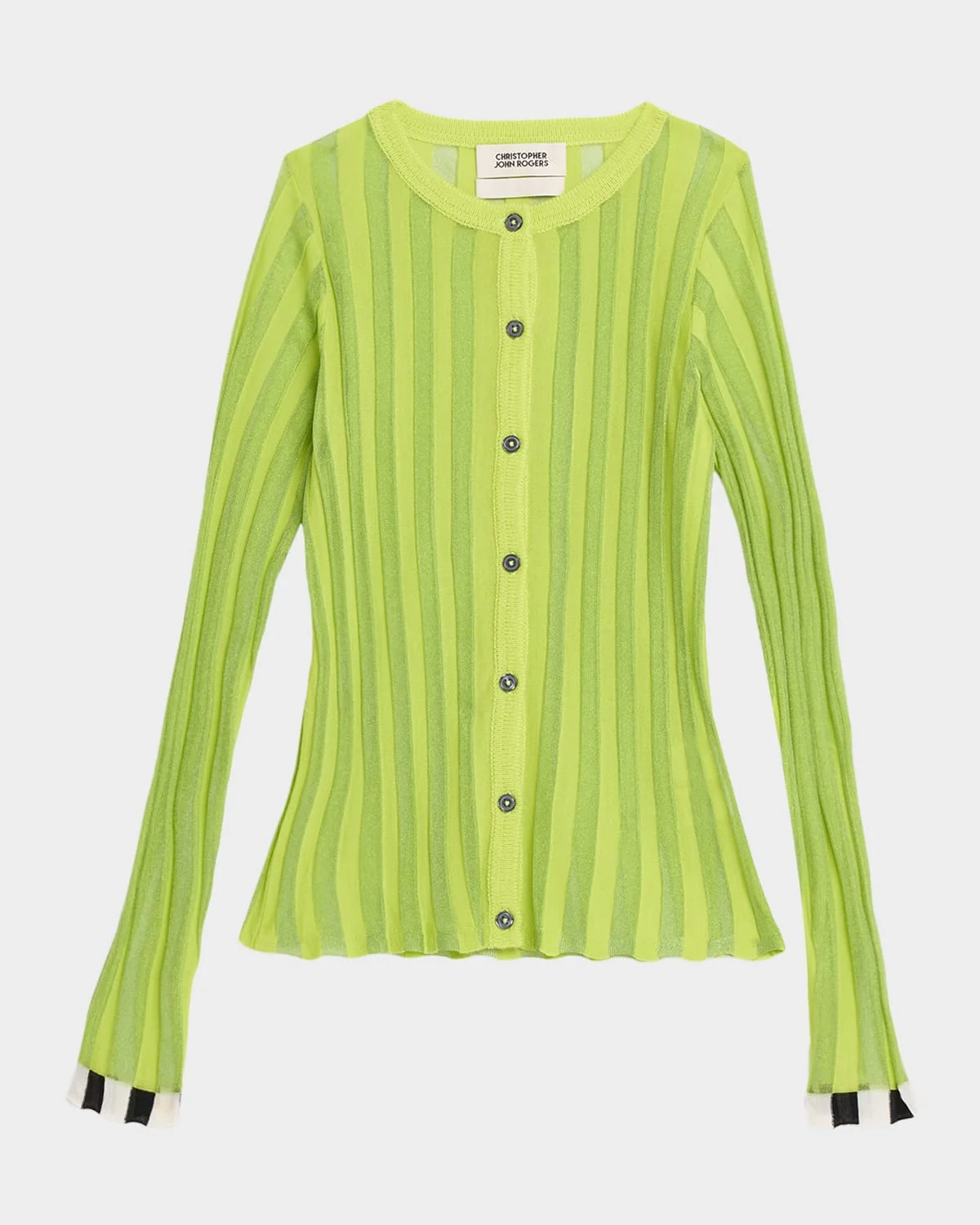 Pleated Knit Crewneck Cardigan - 1