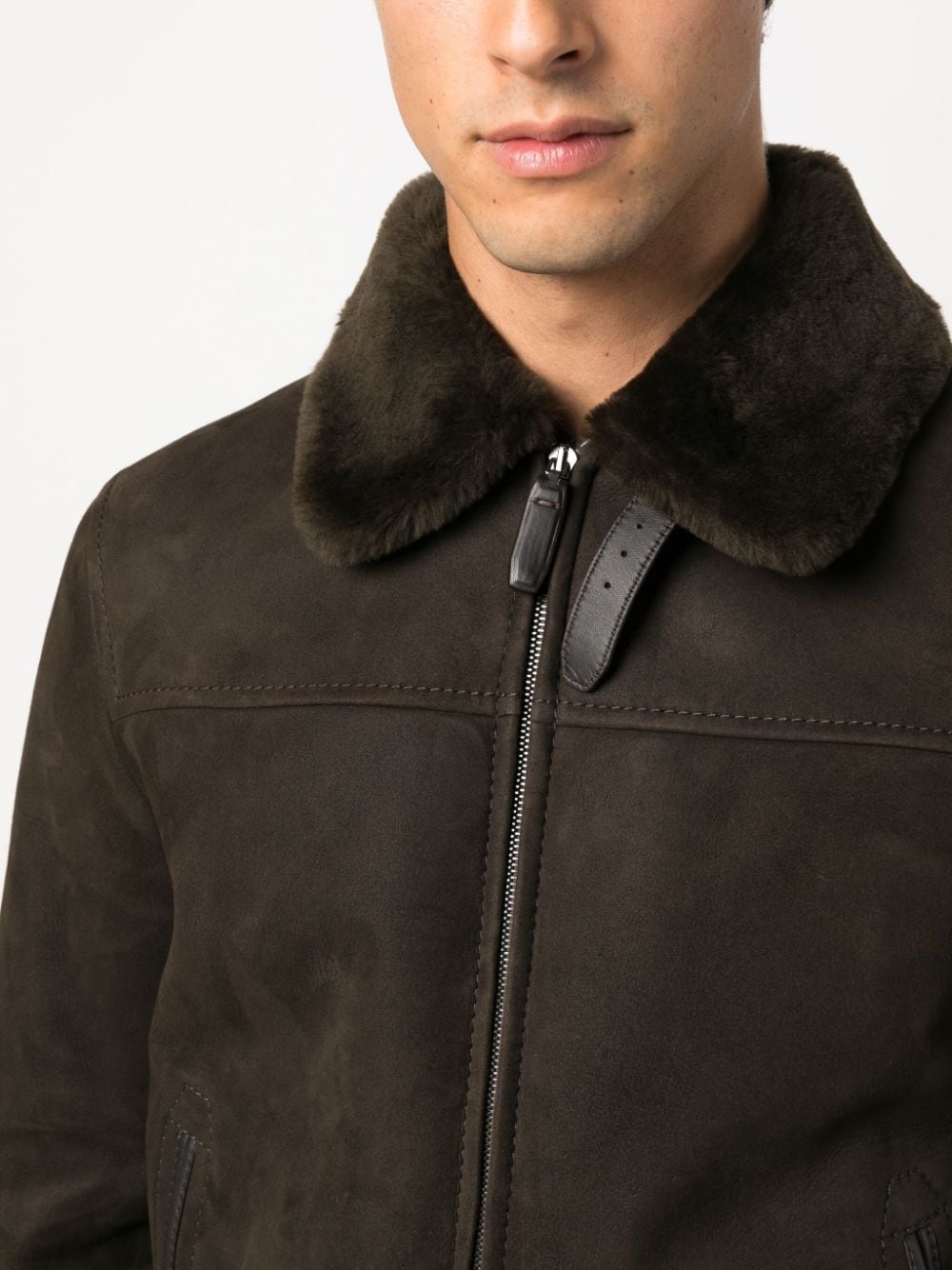 shearling-collar leather jacket - 5