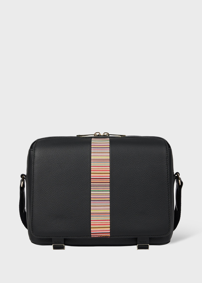 Black Leather 'Signature Stripe' Trim Messenger Bag 1