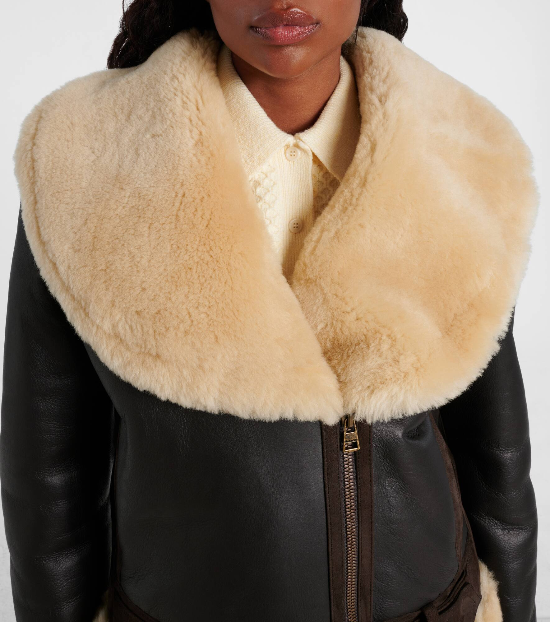 Shearling-trimmed leather jacket - 4