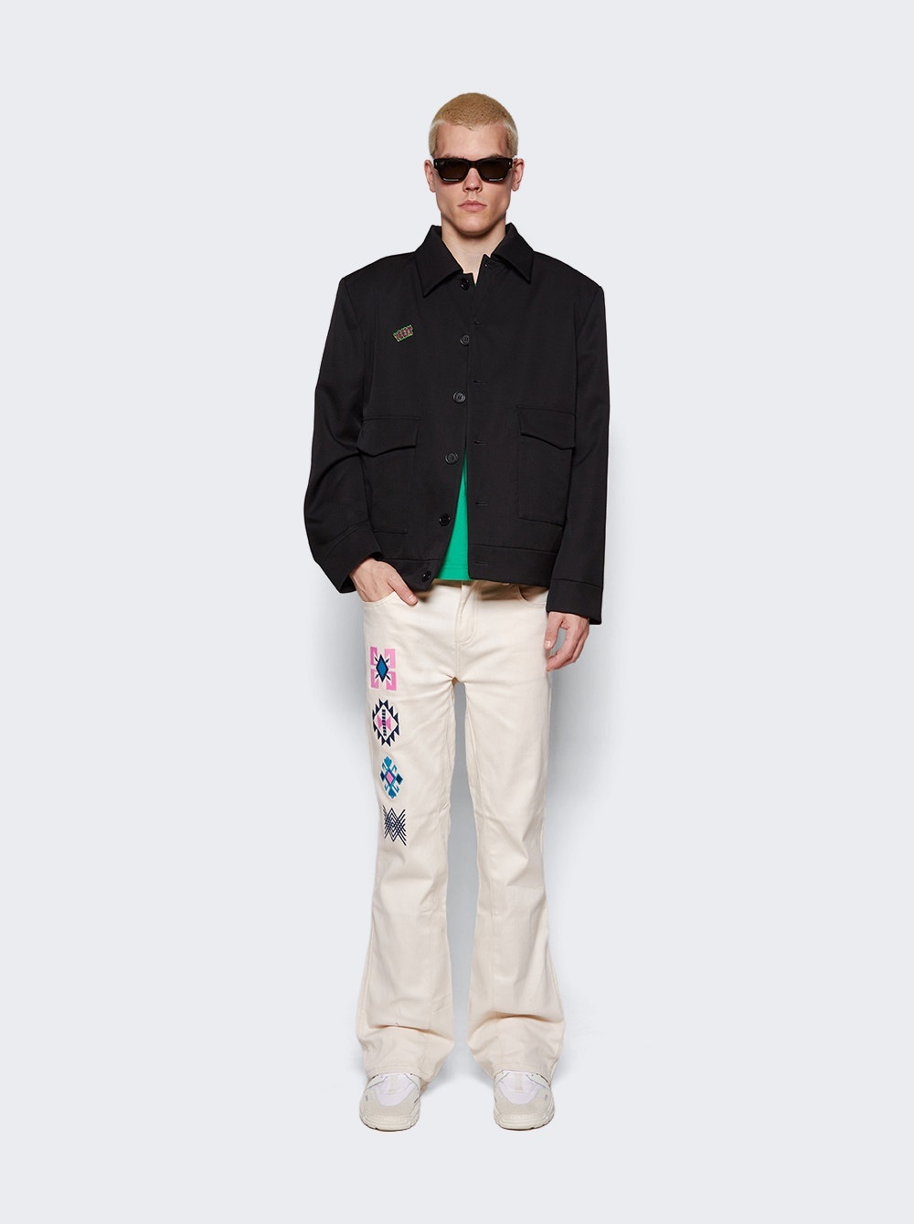 Structured Wool Jacket with Removable Retro Logo Pin Black - 2