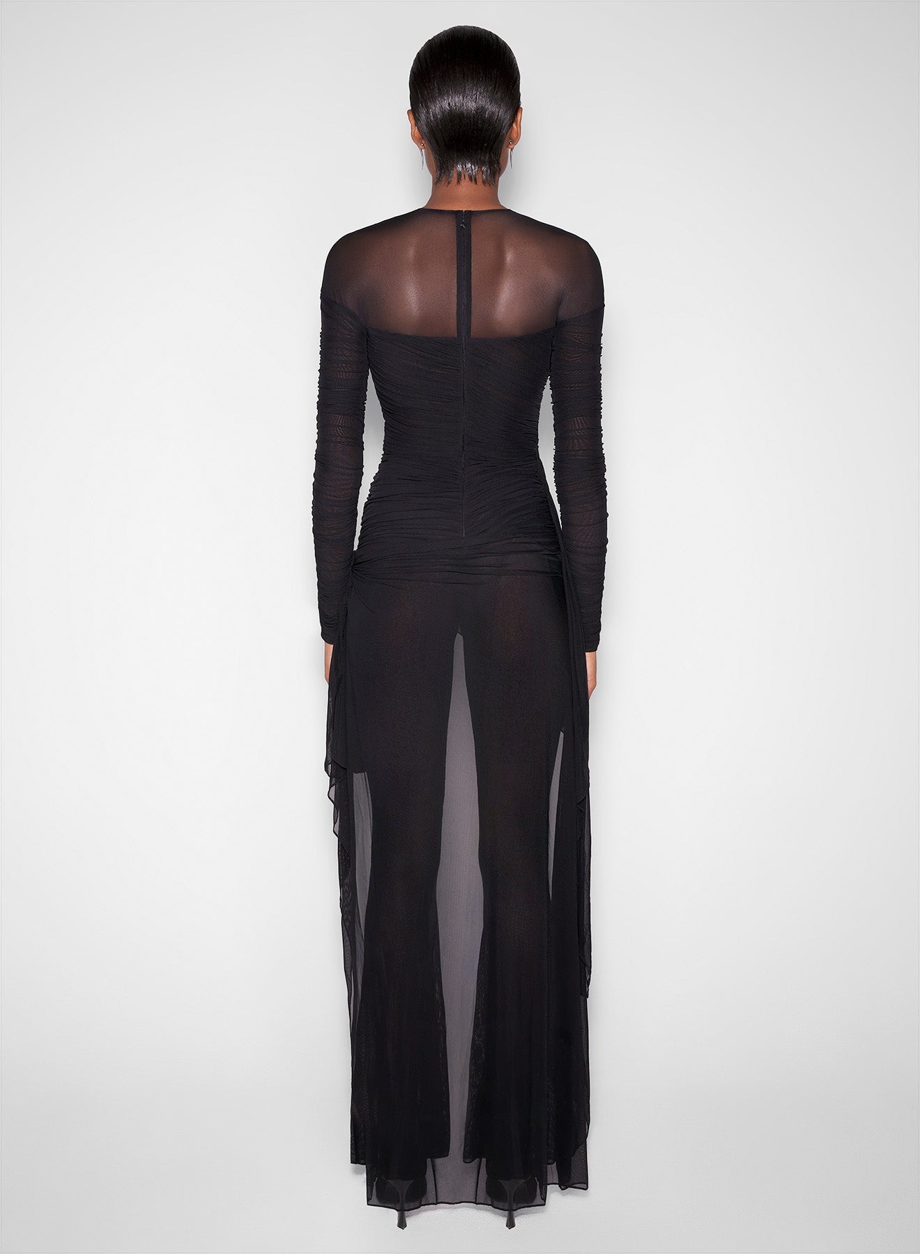 black draped mesh jumpsuit - 3