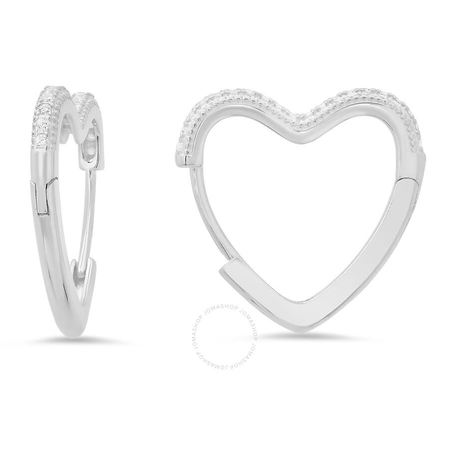 Kylie Harper - Kylie Harper Sterling Silver 20mm Heart Shaped Pave CZ Hoop Earrings - 1