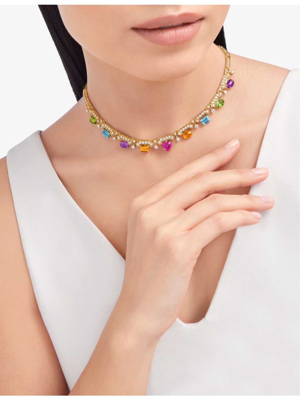 Allegra 18ct yellow-gold, 6.66ct brilliant-cut diamond and mixed-gemstone necklace - 2