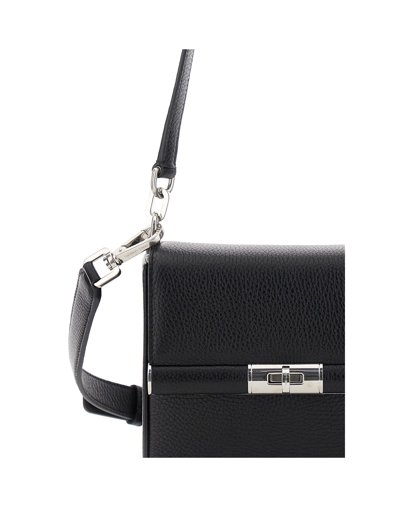 'marlene' Black Shoulder Bag With Twist Closure And Logo On The Back In Hammered Leather Man - 3