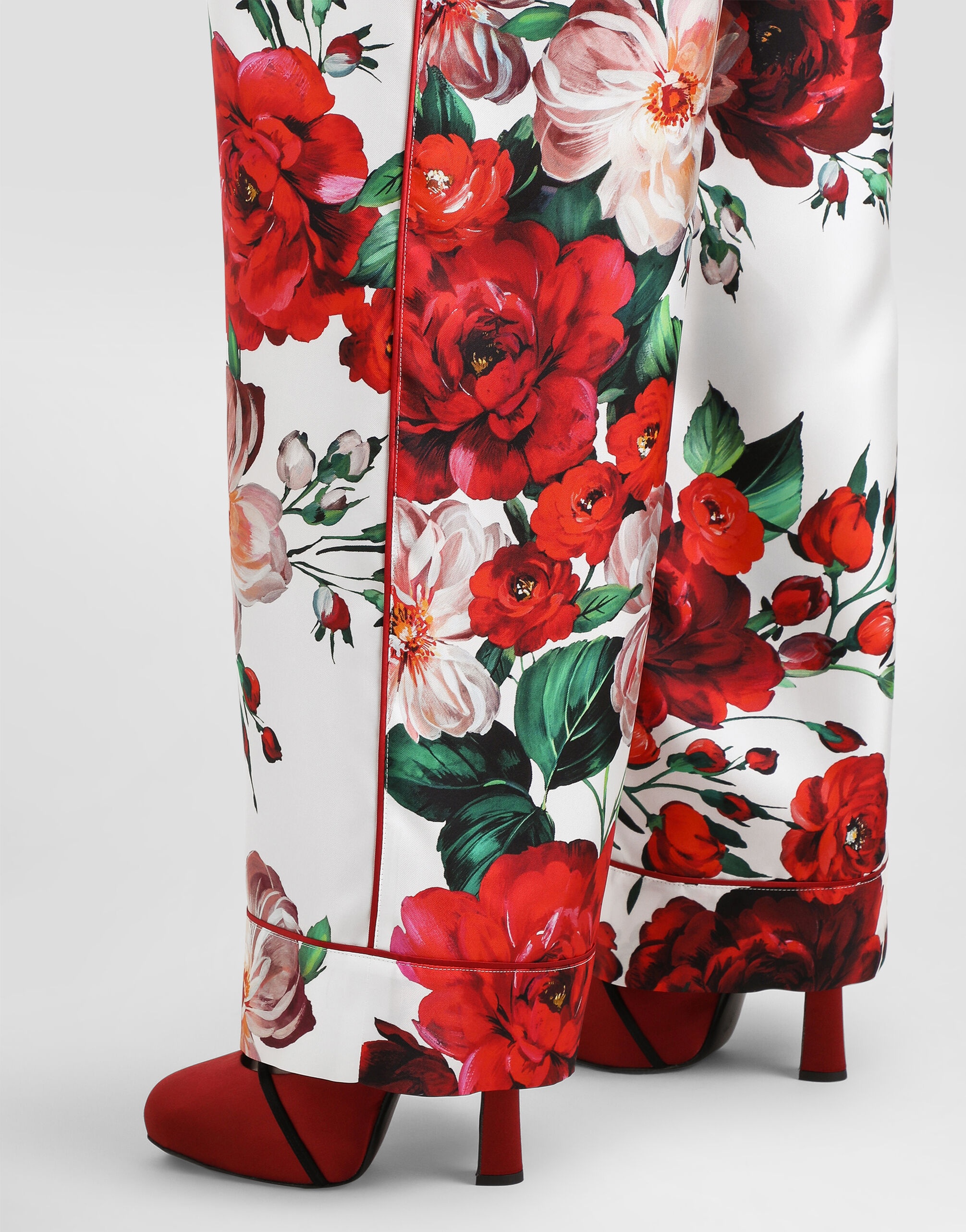 Satin pajama pants with rose print - 5