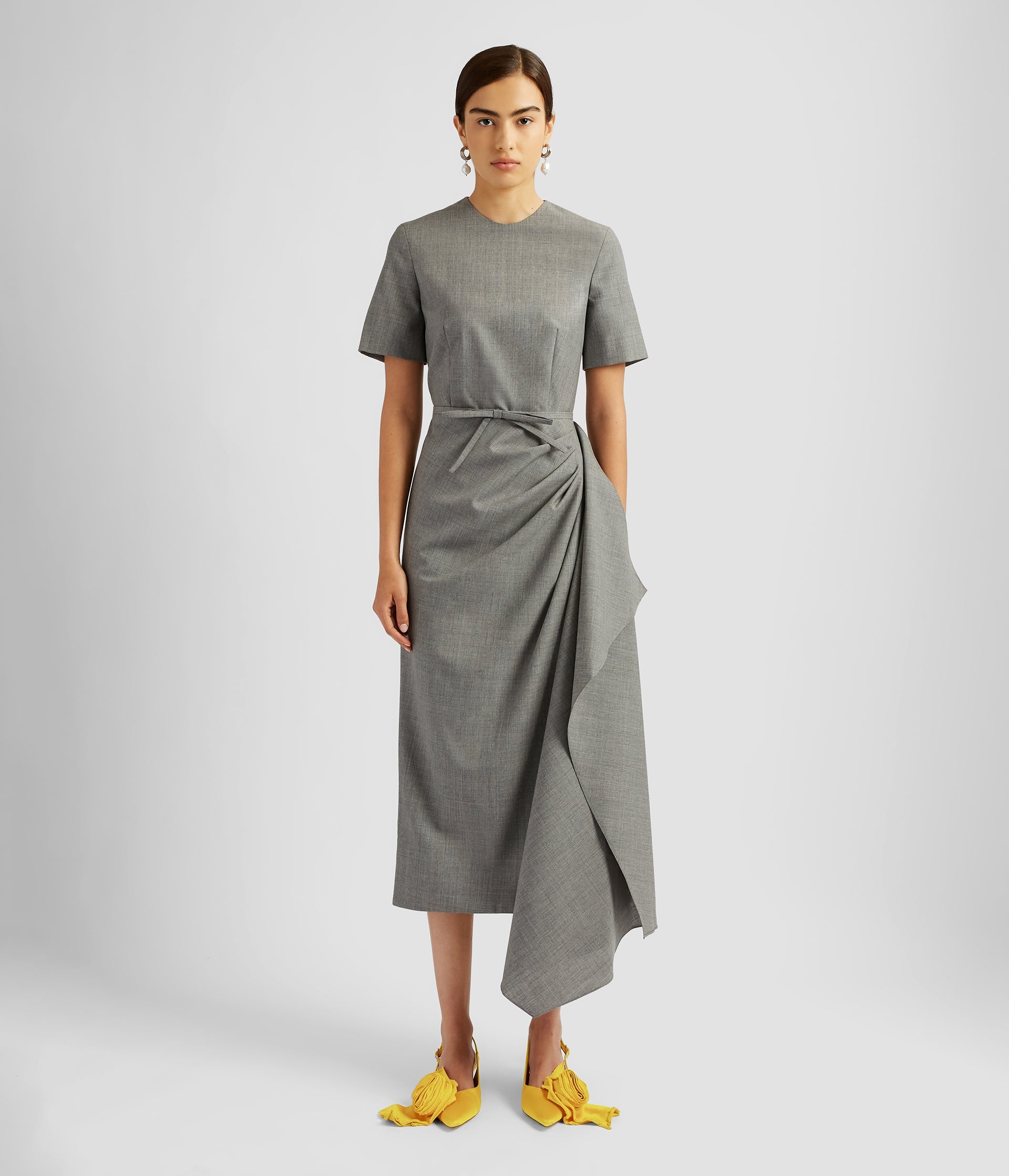 SHORT SLEEVE MIDI DRESS WITH DRAPE DETAIL - 2