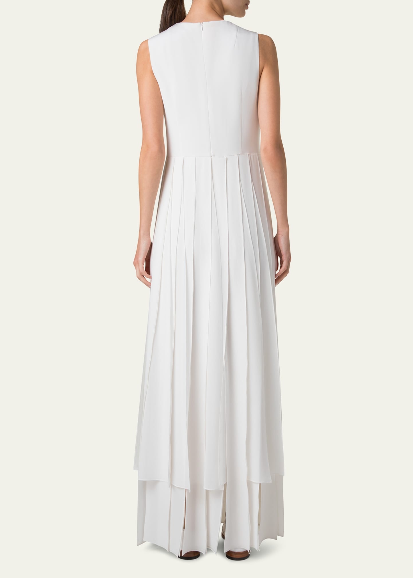 Sleeveless Pleated Ribbon Silk Crepe Gown - 3