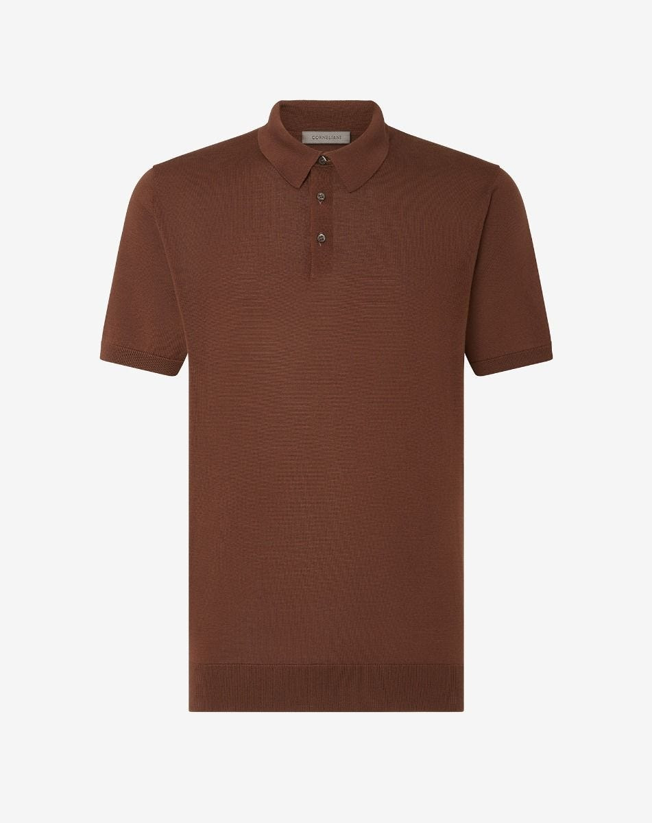 Burned earth blue pure silk button-up polo - 1