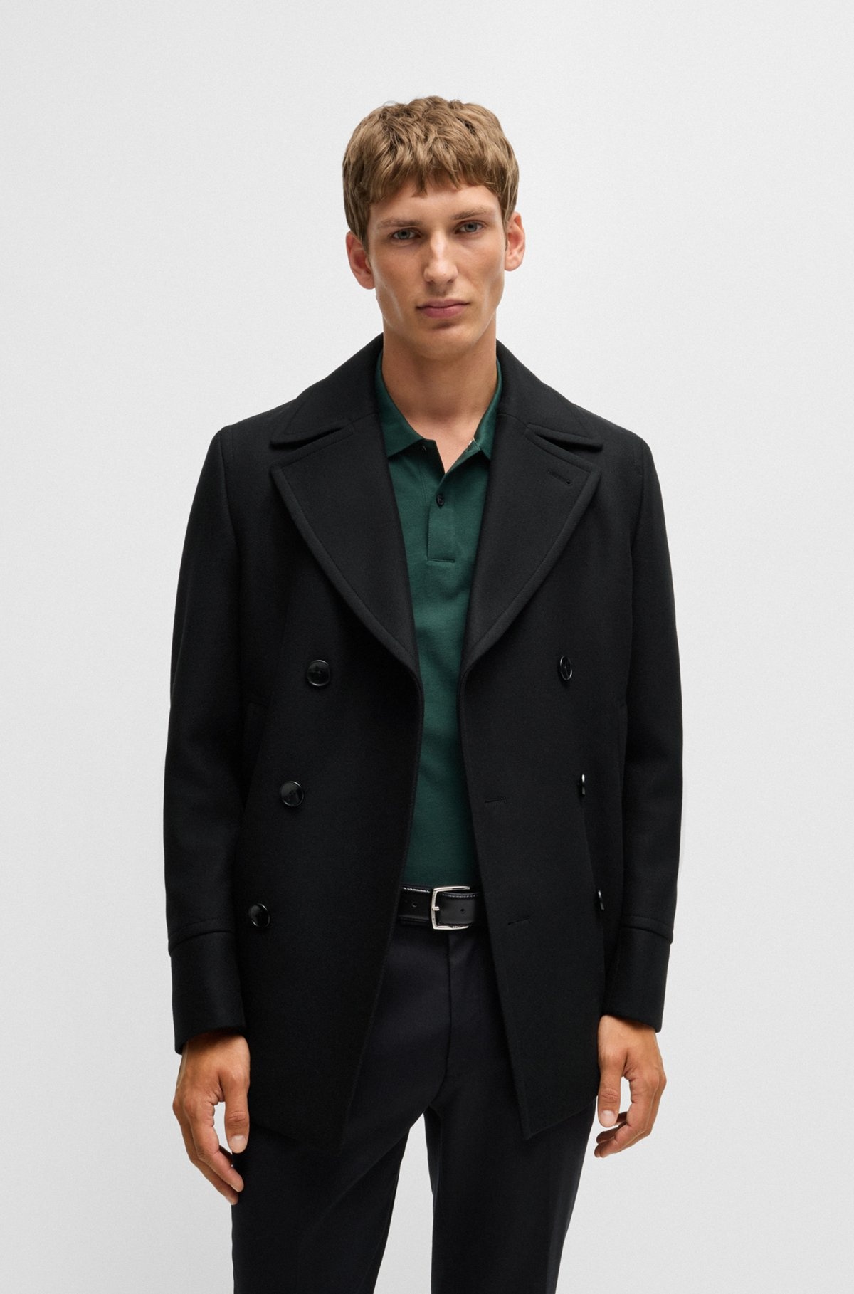 SLIM-FIT DOUBLE-BREASTED SHORT COAT IN WOOL - 2