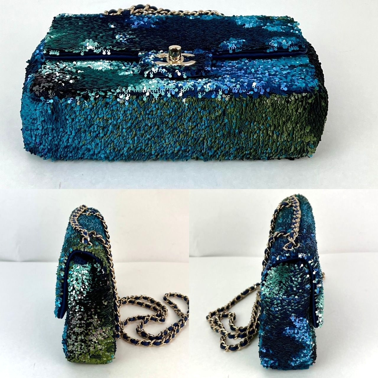 Chanel Shaded Sequins Mini Flap Green, Blue, black Shoulder Bag - 3