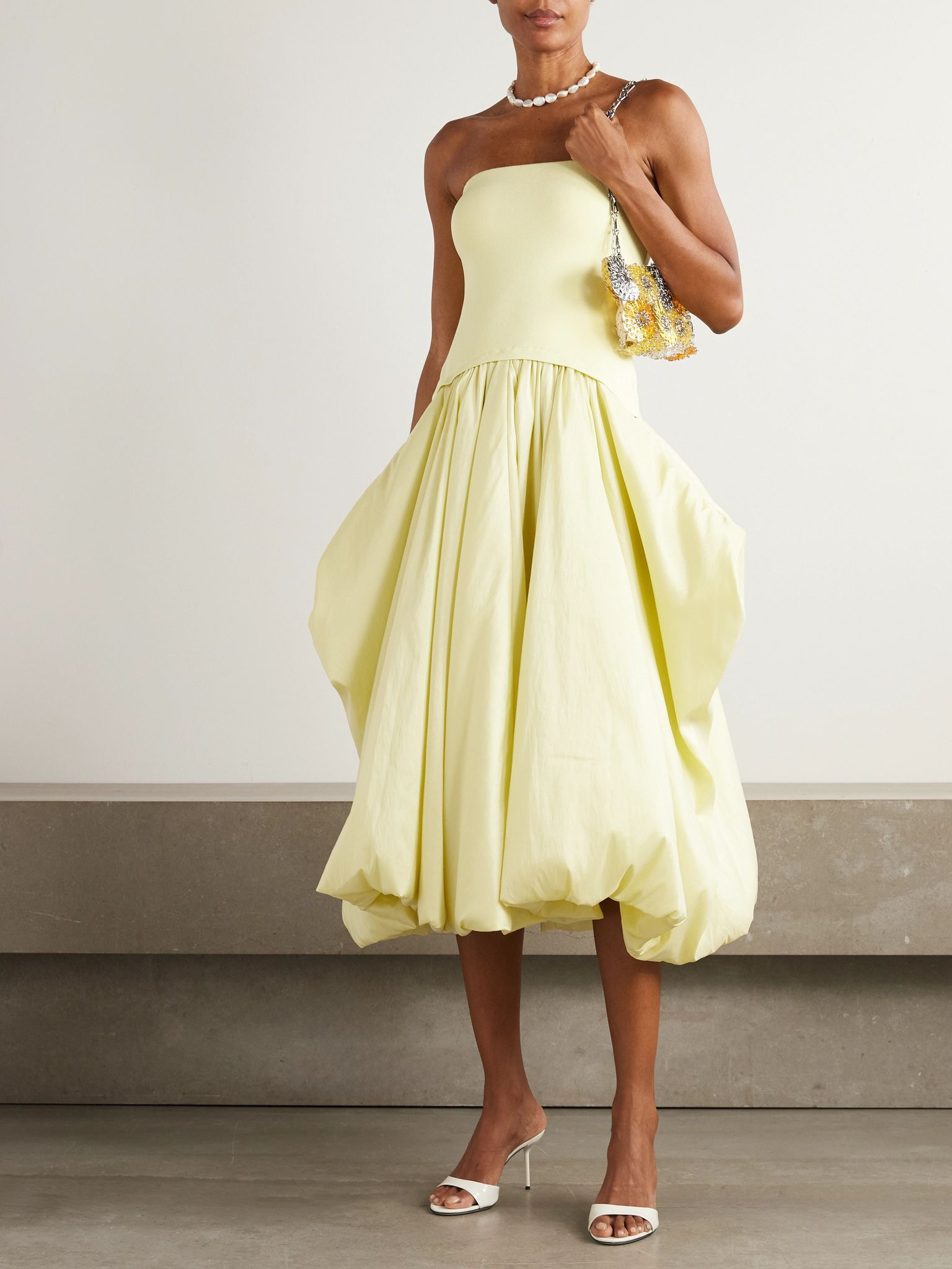 Izzy stretch-knit and gathered taffeta midi dress Yellow - 2