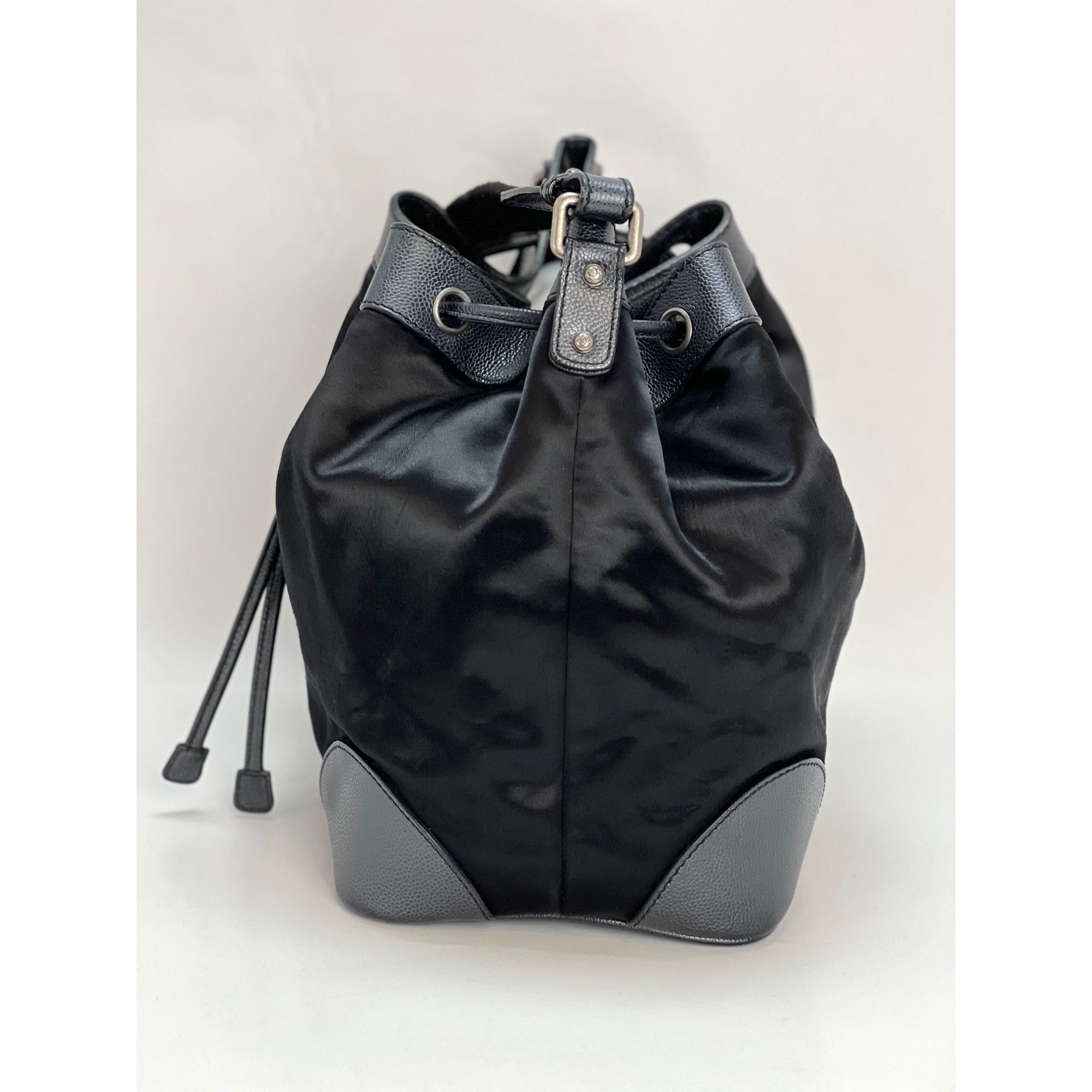 CHANEL Satin CC Large Black Bucket Shouler Bag - 18