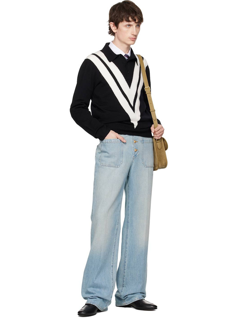 Blue Straight-Leg Creased Jeans 5