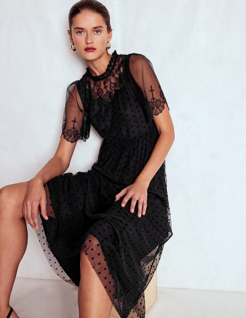 Embroidered Tulle Party Dress-Black 7