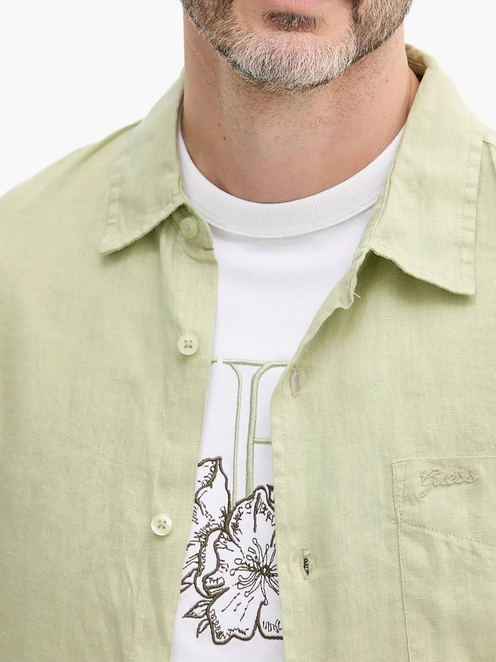 embroidered-logo linen shirt - 4