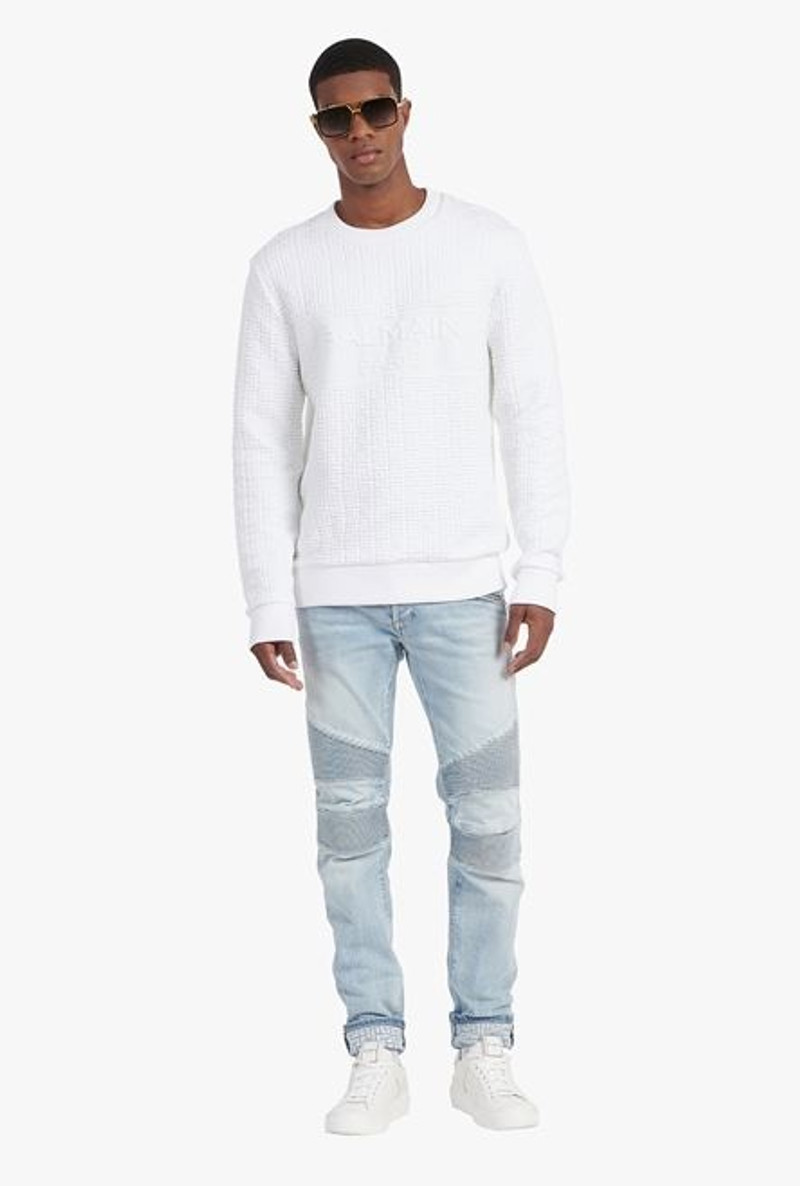 Balmain White monogram-embossed sweatshirt outlook