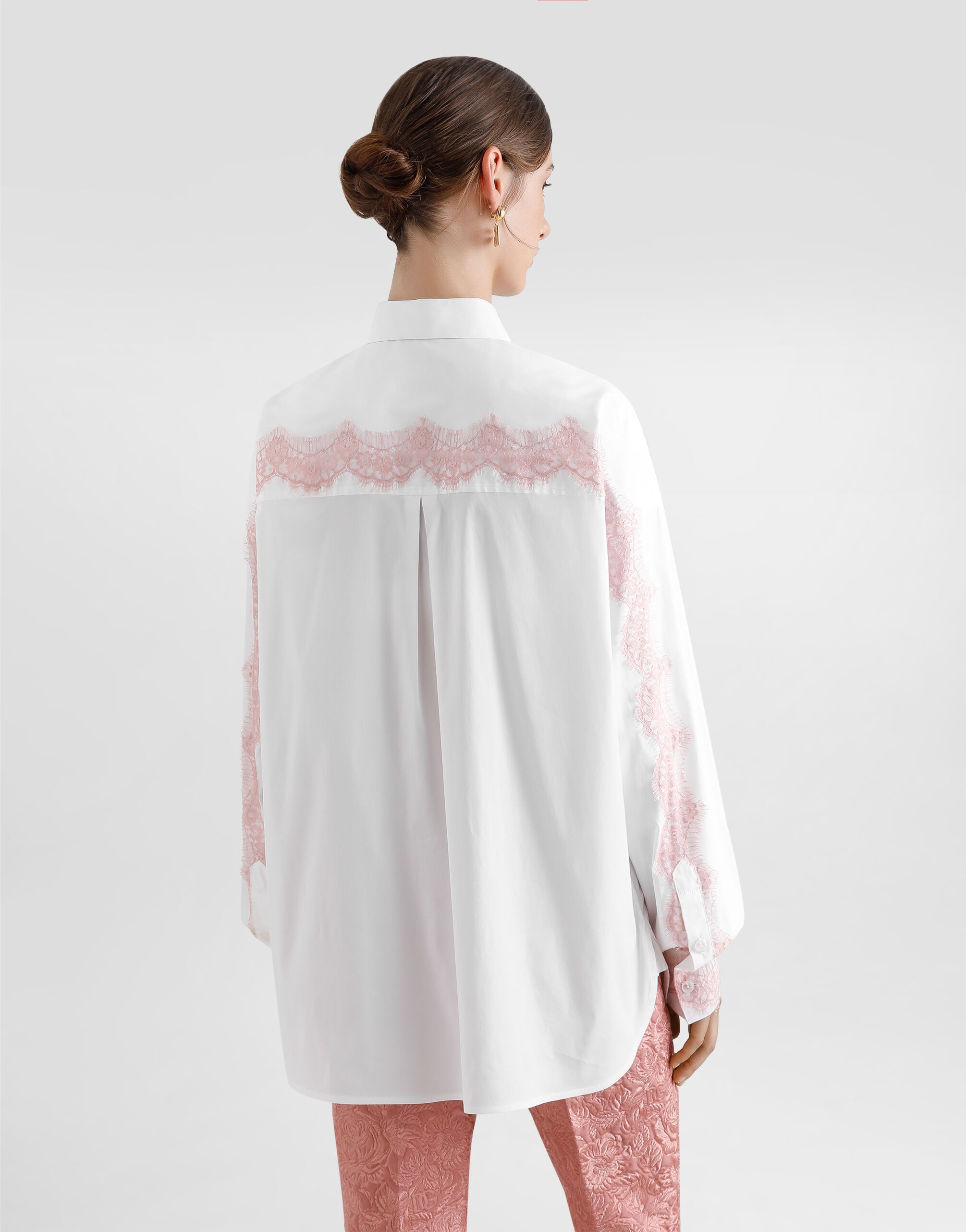 Oversize cotton poplin shirt with lace appliqués - 5