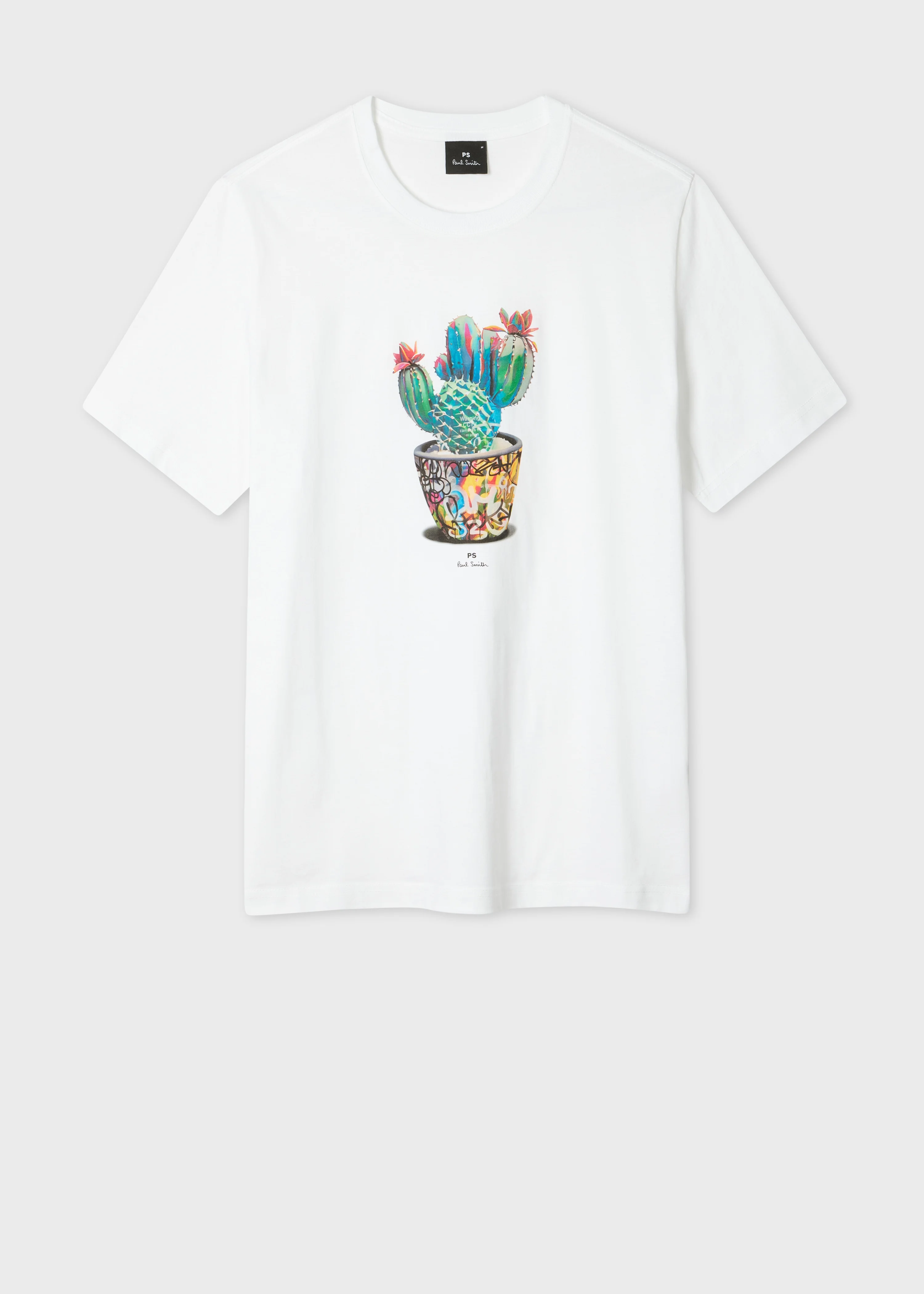 White 'Graffiti Cactus' Print T-Shirt - 1