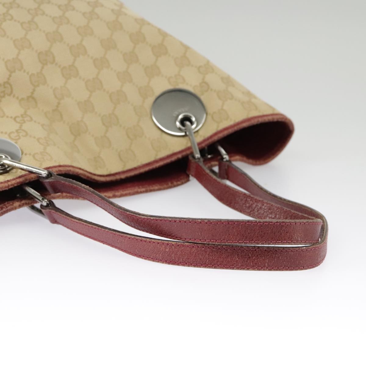 GUCCI GG Canvas Tote Bag Beige Silver Red - 7