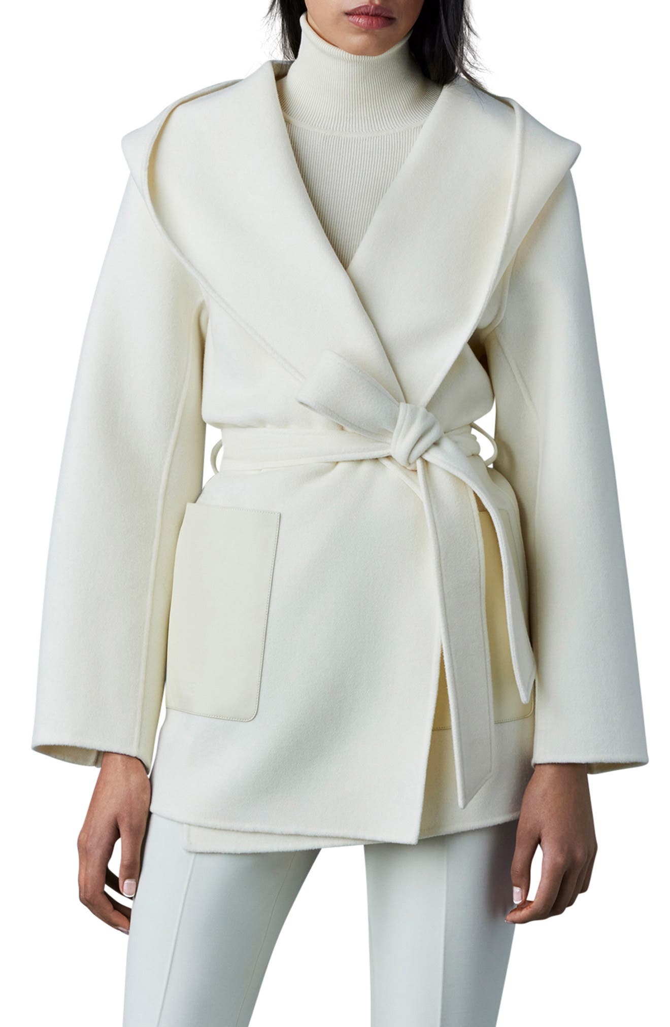 Mackage Azra Belted Double Face Wool Wrap Coat in Cream at Nordstrom - 1