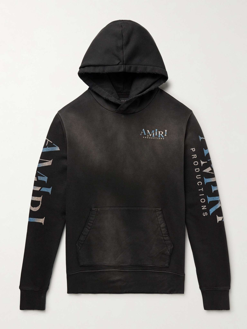 Logo-Print Distressed Cotton-Jersey Hoodie - 1
