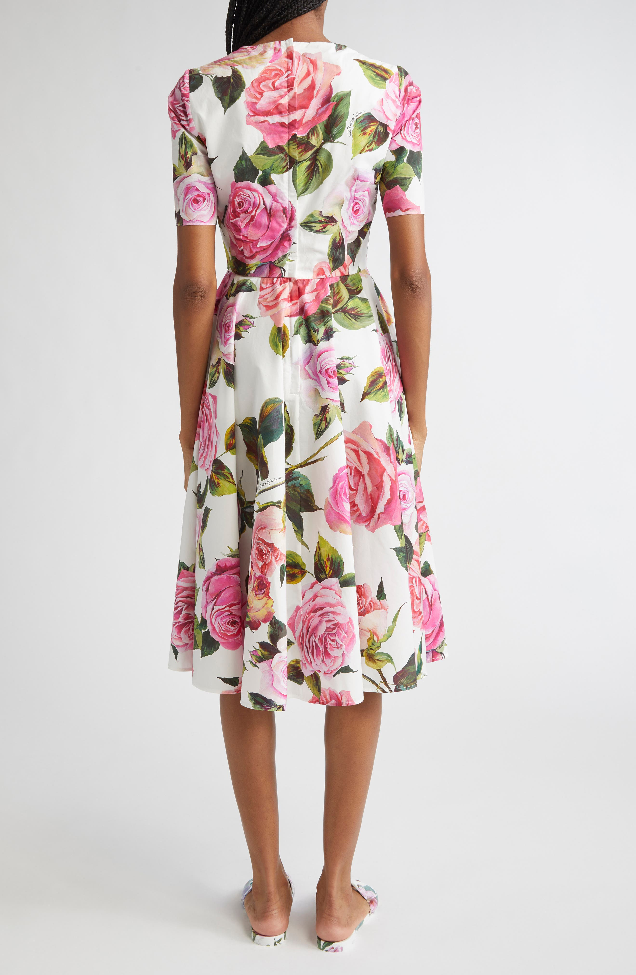 Dolce&Gabbana Rose Print Cotton Fit & Flare Dress in Rose Rosa Floral.bianco at Nordstrom - 2