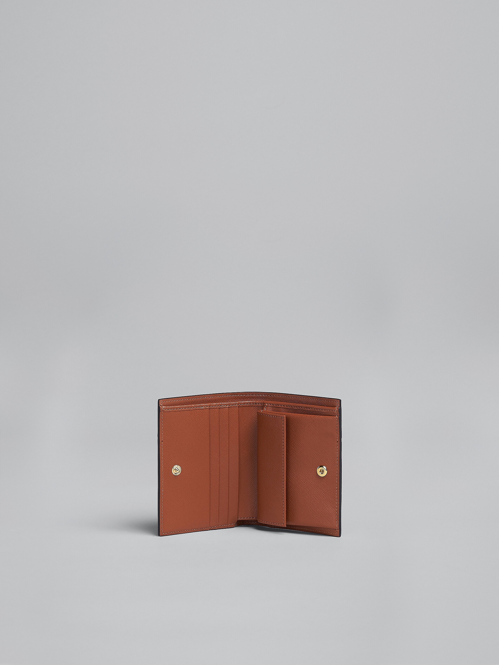 BLUE WHITE AND BROWN SAFFIANO LEATHER BI-FOLD WALLET - 2