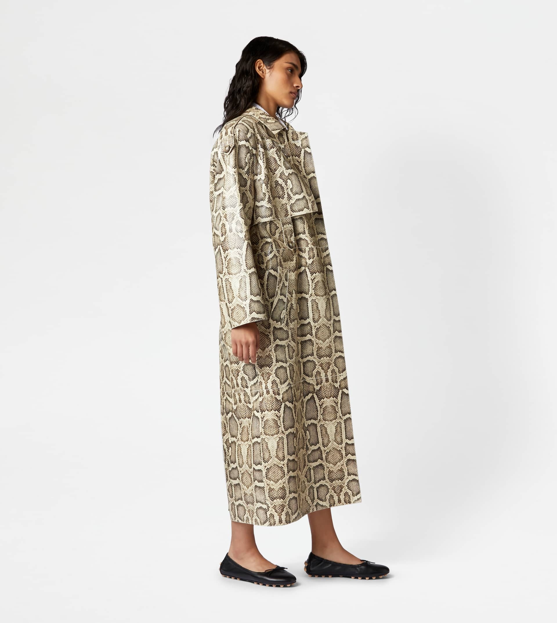 OVER TRENCH COAT IN LEATHER - BEIGE, BLACK - 4