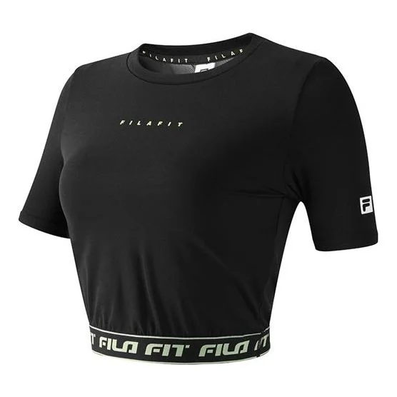 (WMNS) FILA Alphabet Printing Yoga Gym Short Sleeve Top 'Black' A11W121135F-BK - 1
