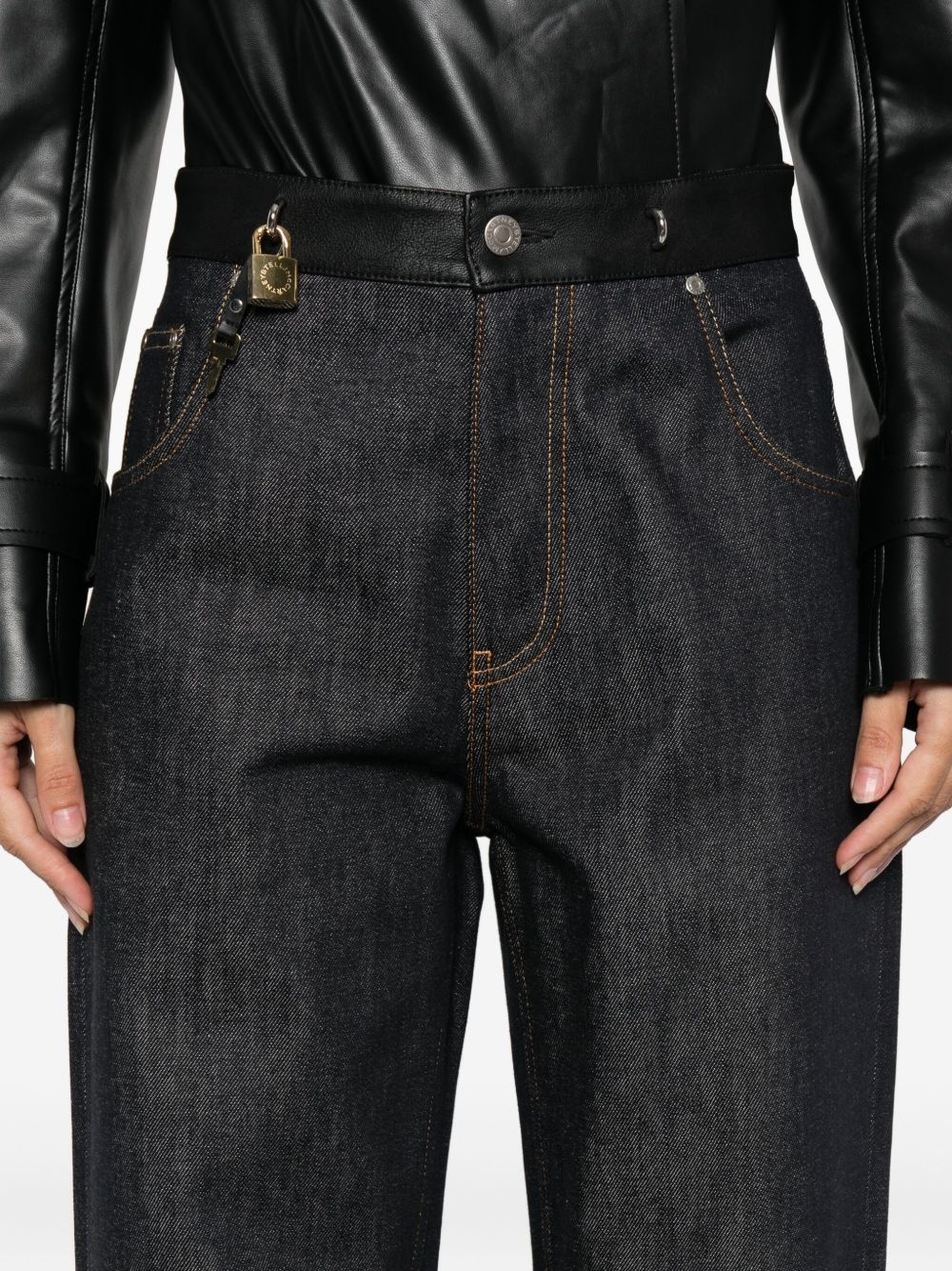 leather-trim key-detail jeans - 5