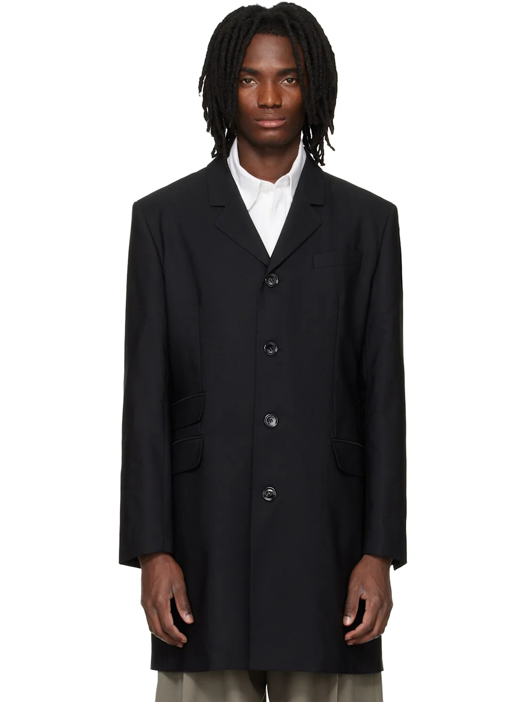 Black New Wool Straight Simple Breasted Coat - 1