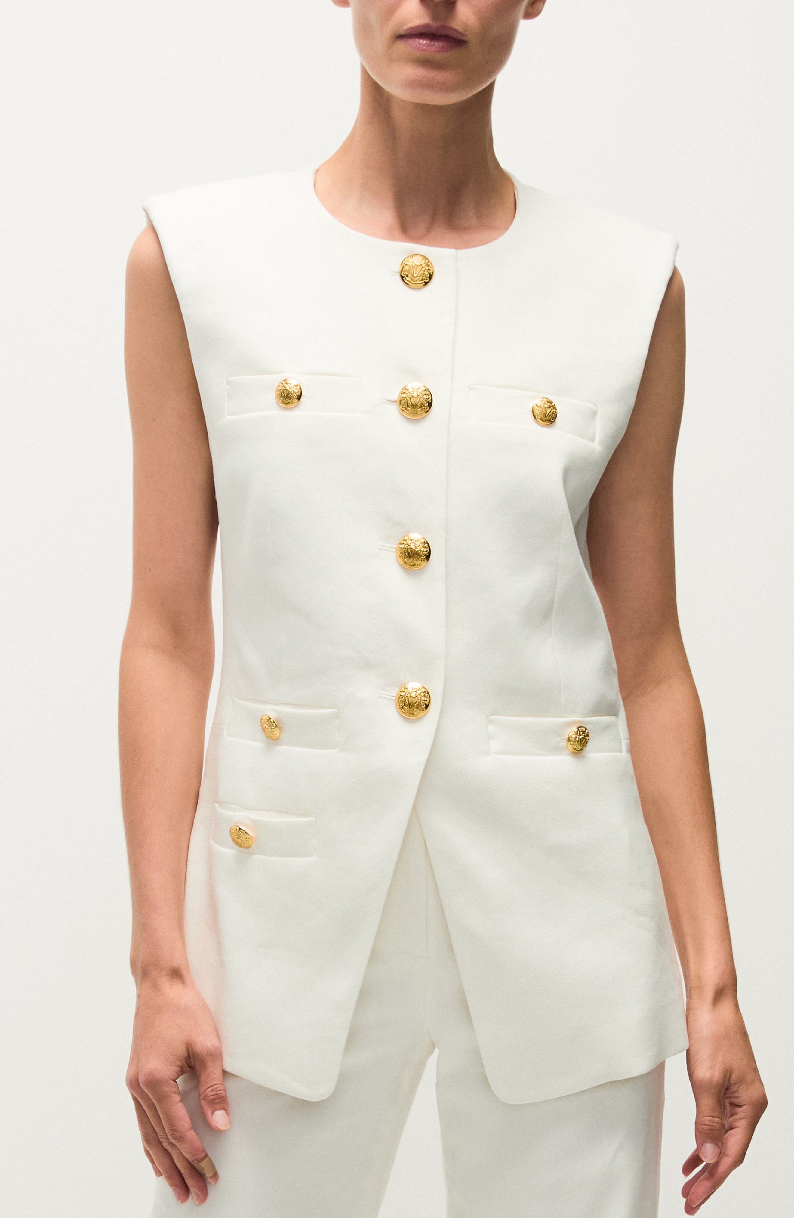 Veronica Beard Tamara Linen Blend Vest in Off White at Nordstrom - 1