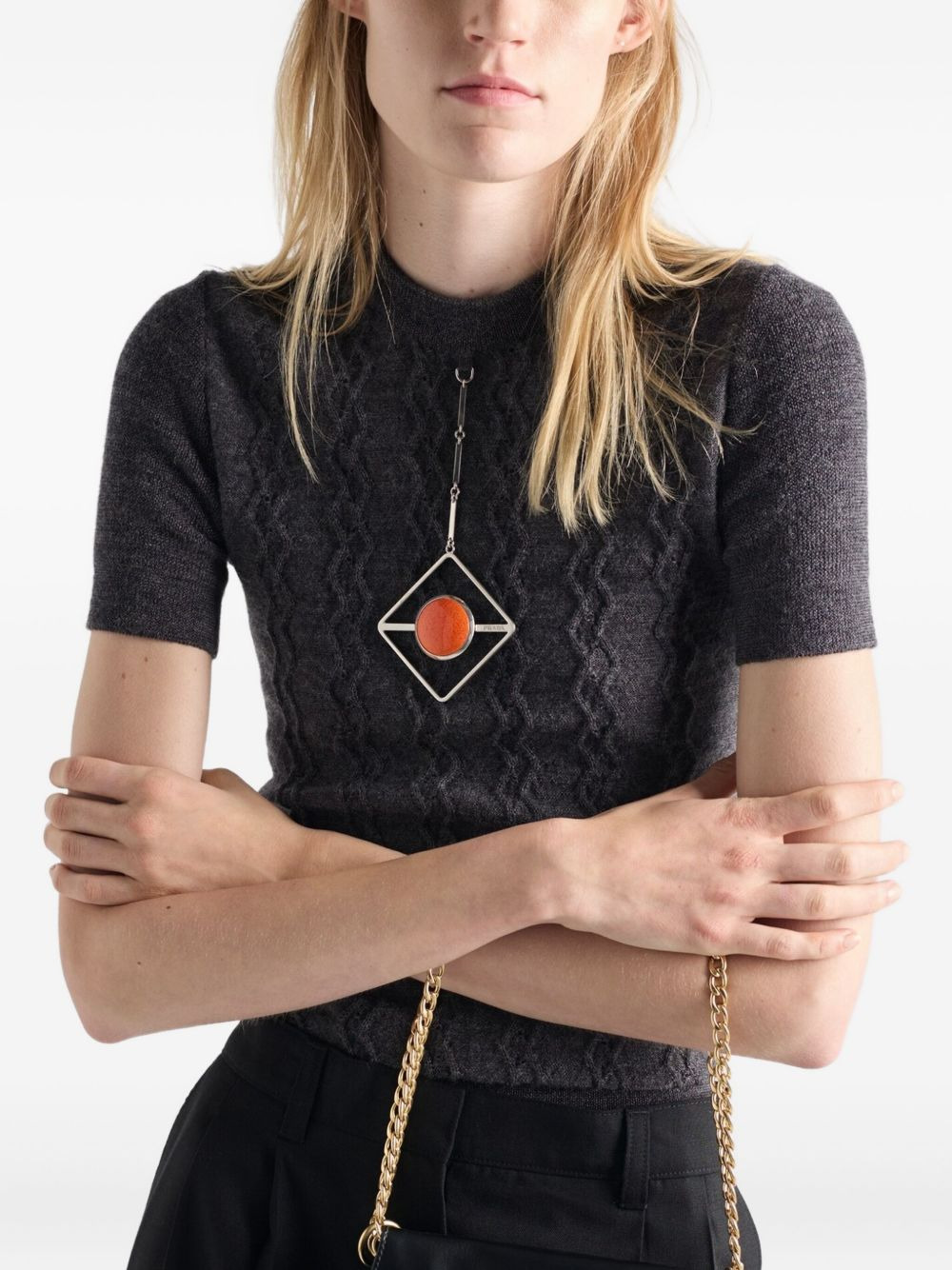 pendant-embellishment short-sleeve sweater - 4