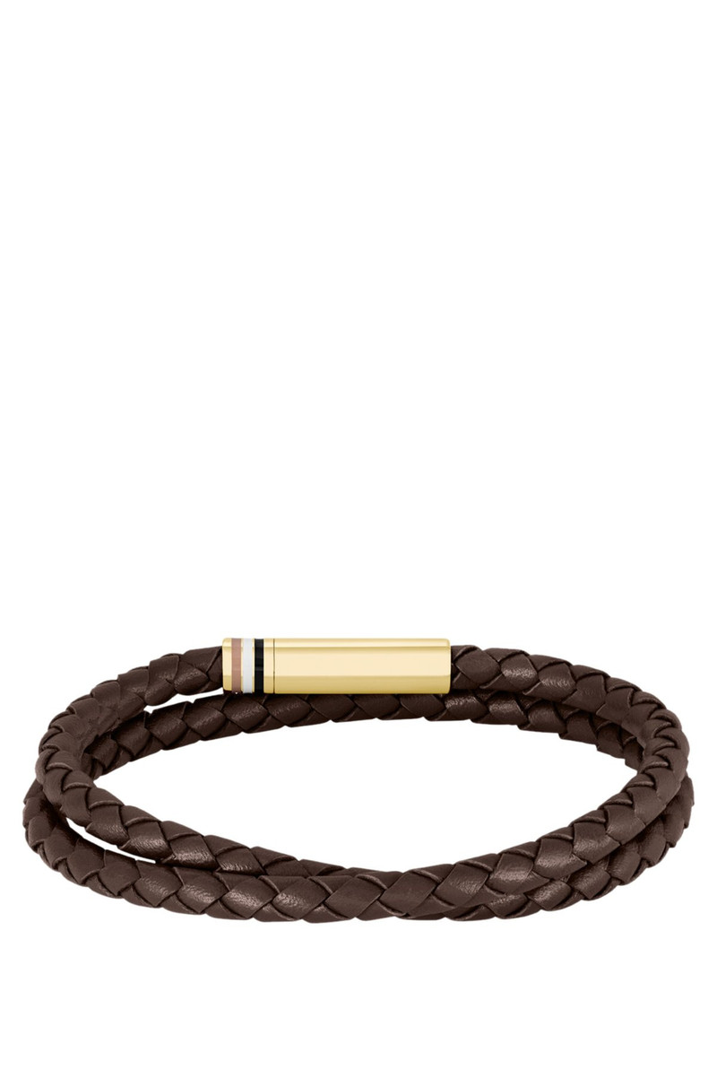 BOSS BROWN BRAIDED-LEATHER CUFF WITH LOGO CLOSURE outlook