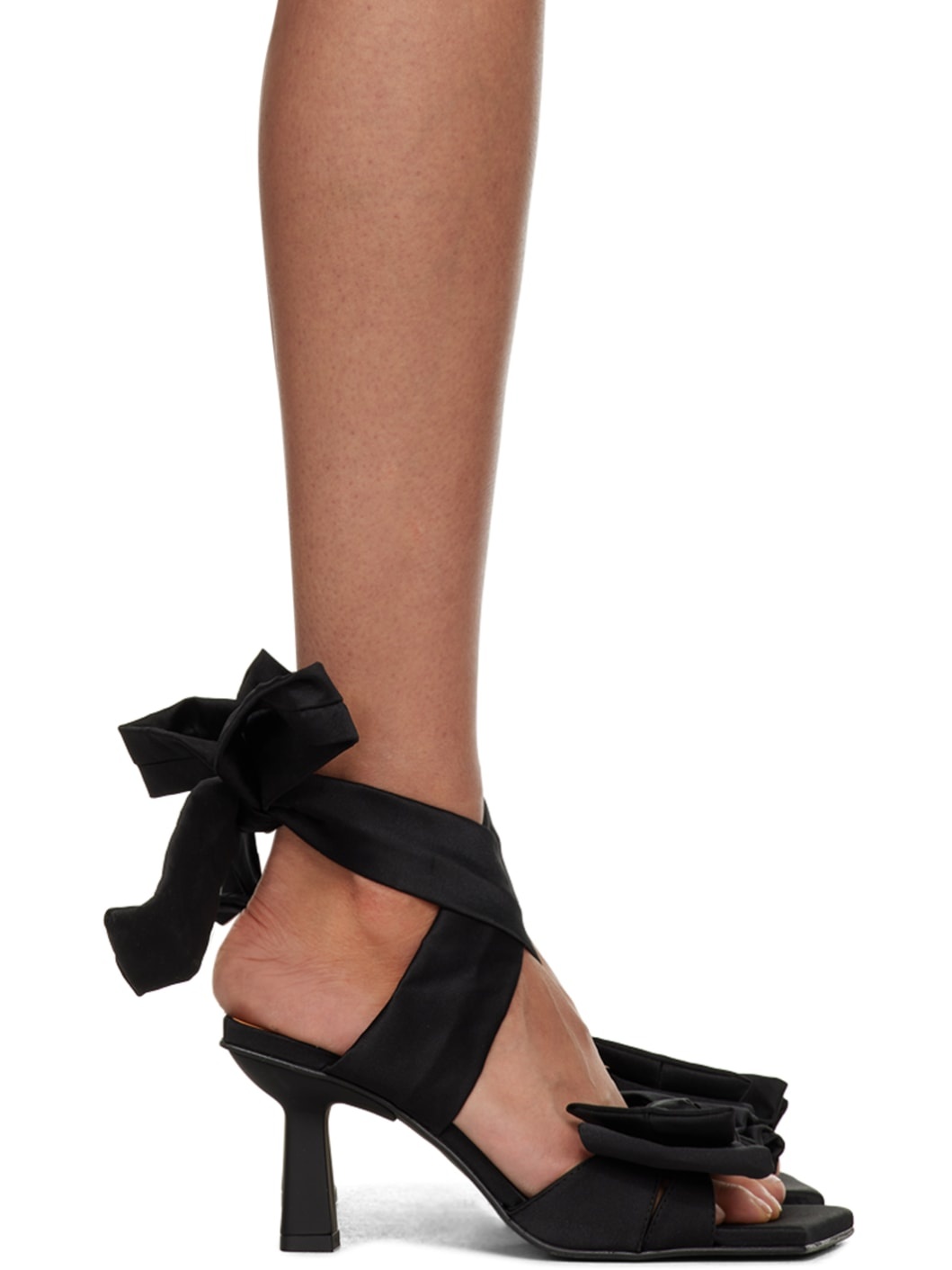 Black Soft Bow Heeled Sandals - 1