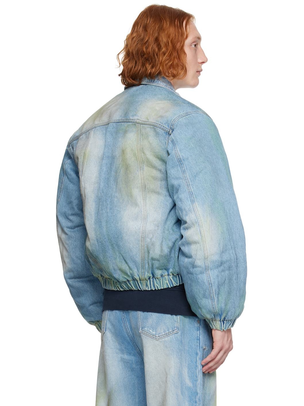 Blue Padded Denim Bomber Jacket - 3