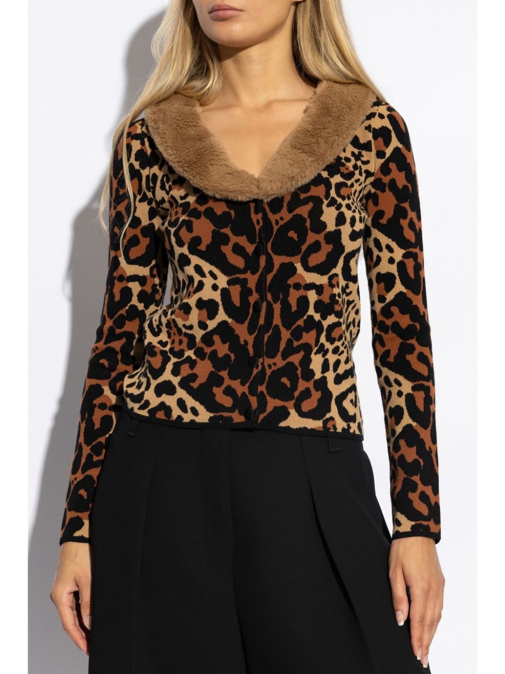 leopard-print faux-fur cardigan - 3