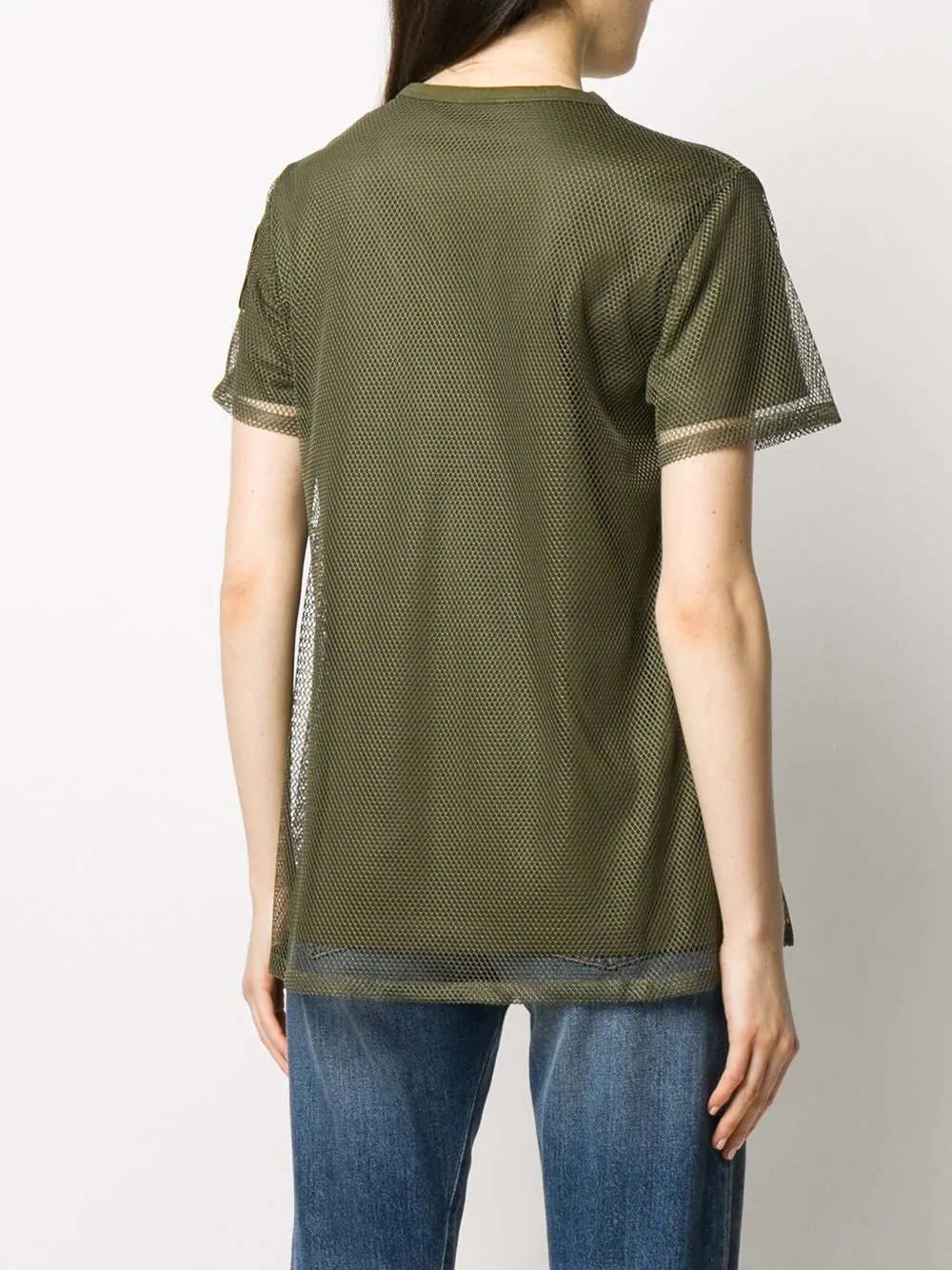 mesh-layered cotton T-shirt - 4