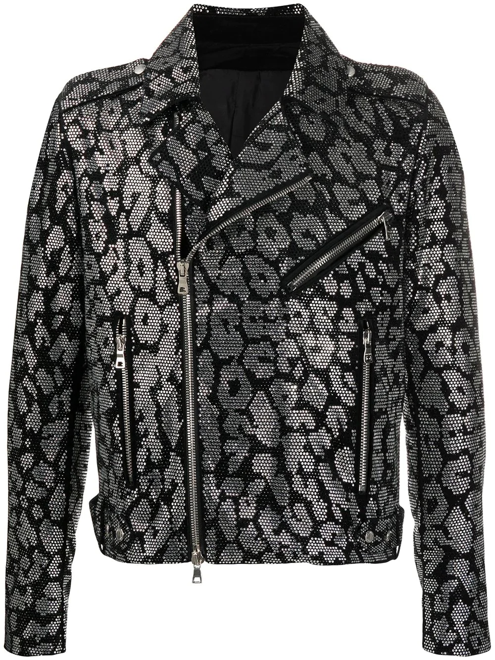 leopard print studded biker jacket - 1