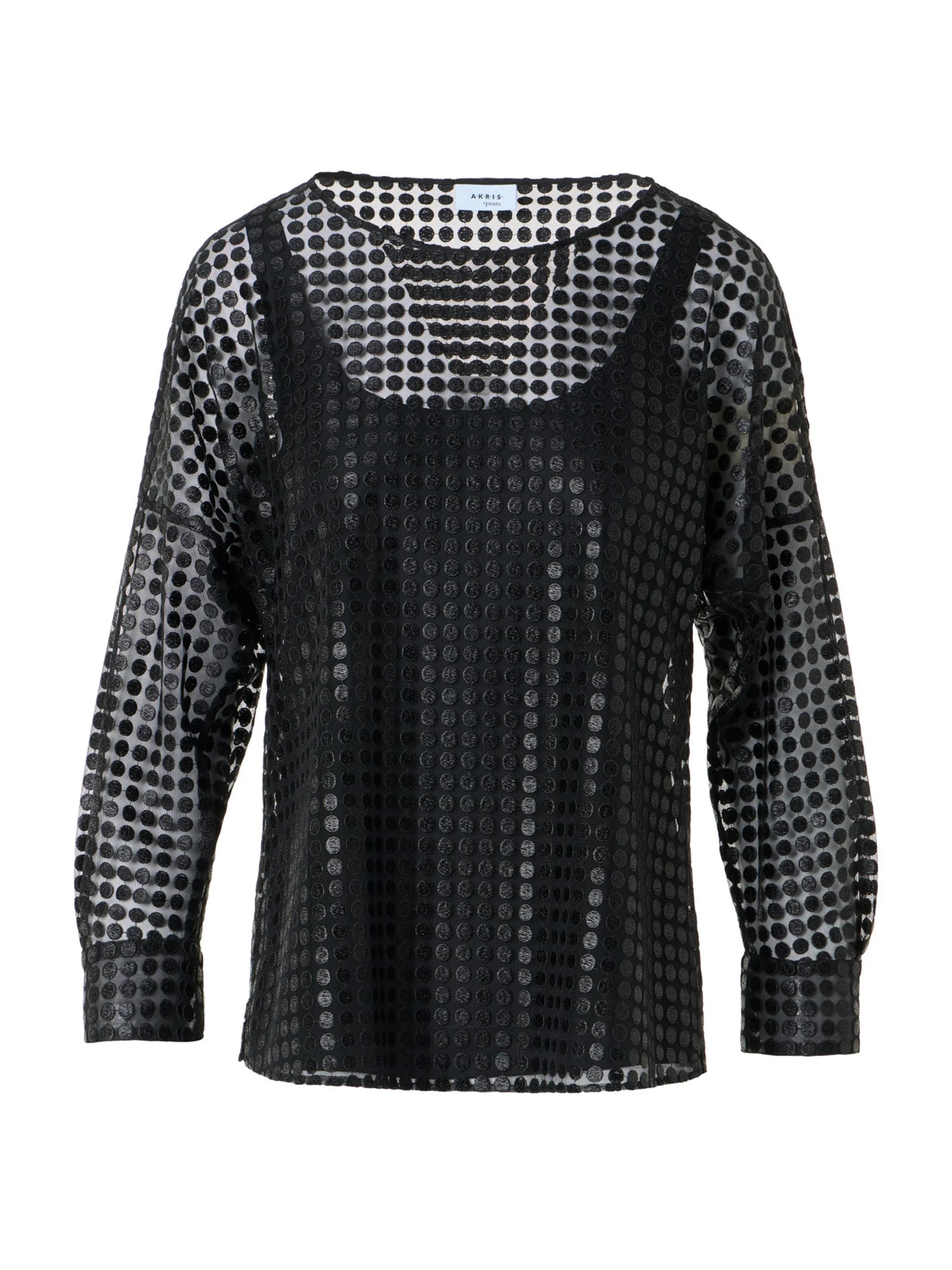 Women's Metallic Dot-Embroidered Tulle Blouse - Black - 1